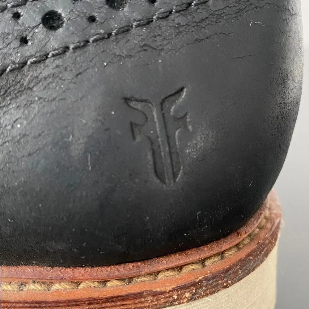 FRYE Shoes Mens 10.5 Joel Brogue Cap Toe Derby Black Leather Oxford Casual Dress